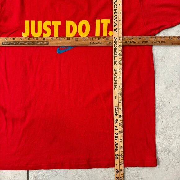 VINTAGE 80s Nike Just Do It Swoosh Logo Red Long Sleeve Size L USA - Picture 6 of 6